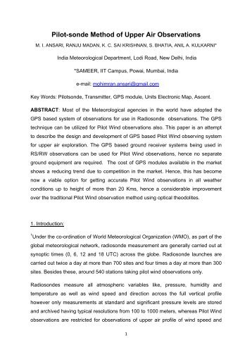 Pilot-sonde Method of Upper Air Observations - WMO