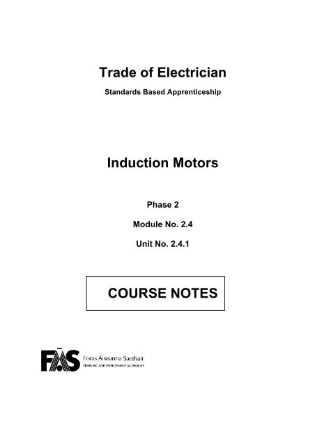 Trade of Electrician Induction Motors COURSE NOTES - eCollege