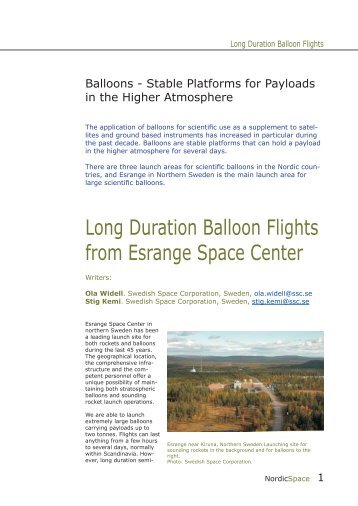 Long Duration Balloon Flights from Esrange Space ... - NordicSpace