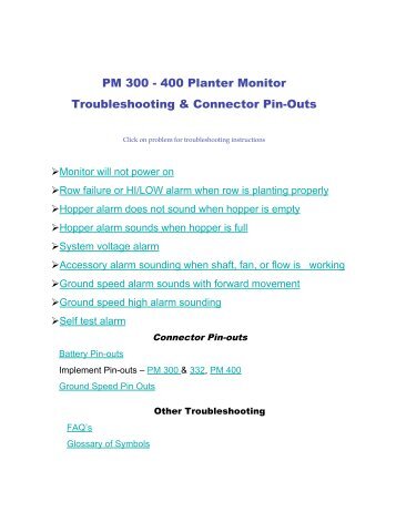 PM 300 - 400 Planter Monitor Troubleshooting & Connector Pin-Outs