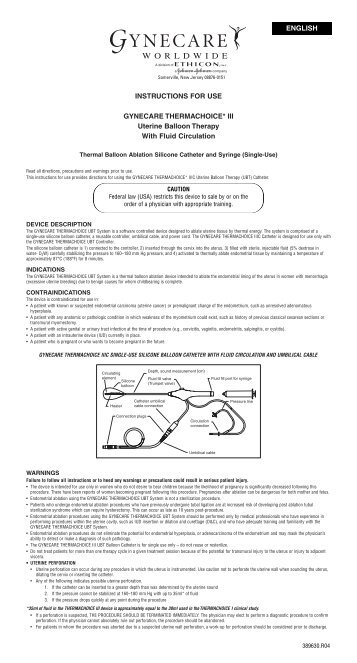 INSTRUCTIONS FOR USE GYNECARE THERMACHOICE* III ...