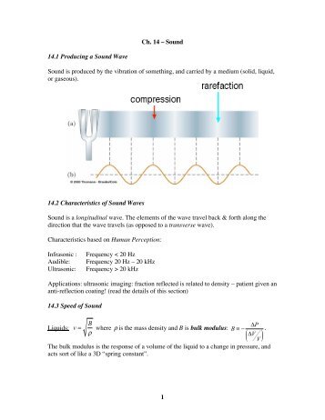 1 Ch. 14 – Sound 14.1 Producing a Sound Wave Sound is ... - Physics