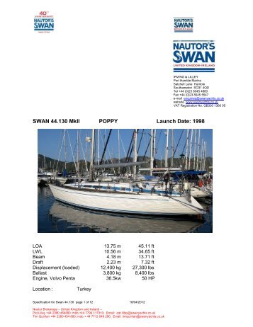 SWAN 44.130 MkII POPPY Launch Date: 1998 - NAutor's Swan UK