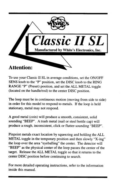 Classic II SL - White's Metal Detectors