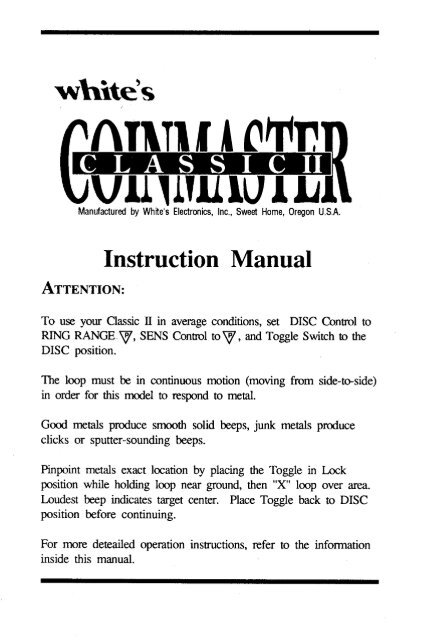 CL 2 Instruction Manual.pdf - White's Metal Detectors
