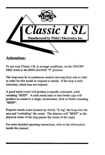 Classic I SL - White's Metal Detectors