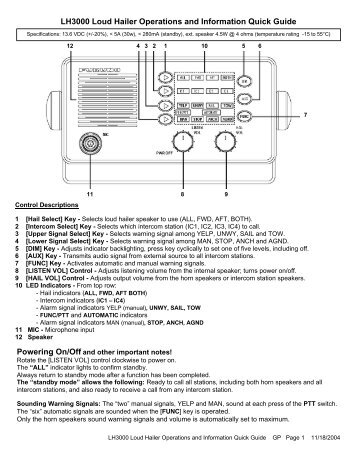 LH3000 Loud Hailer Operations and Information ... - Furuno USA