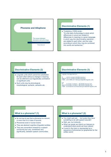 Phoneme and Allophone Discriminative Elements - Speech ...