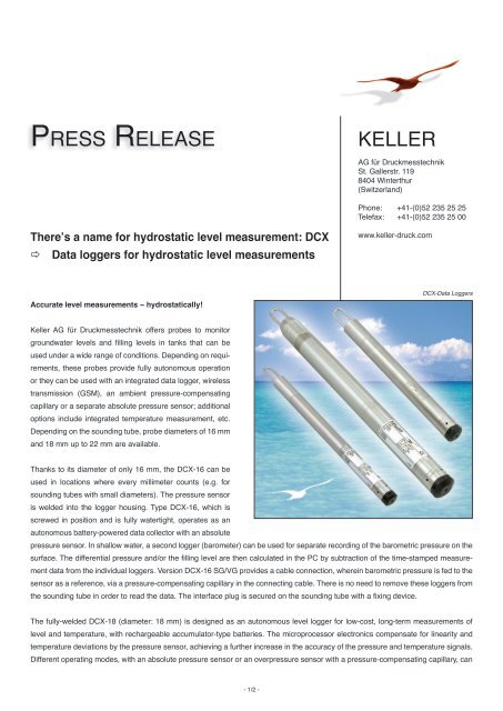 KELLER PRESS RELEASE - Keller AG