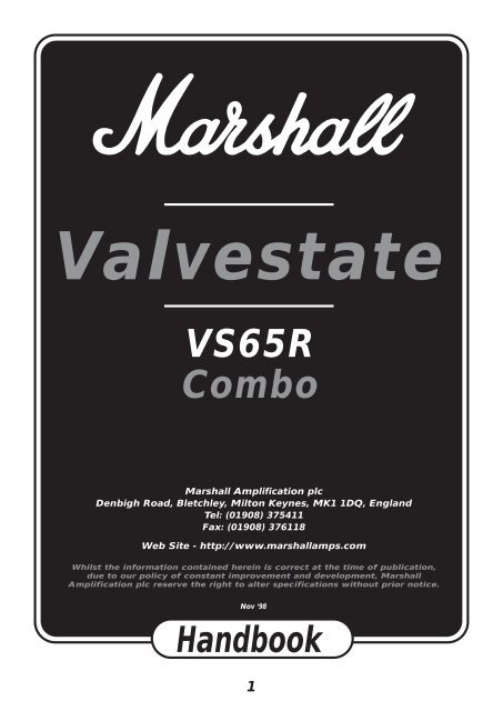 Valvestate VS65R Combo Handbook - Marshall