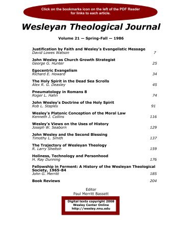 Wesleyan Theological Journal - The Wesley Center Online