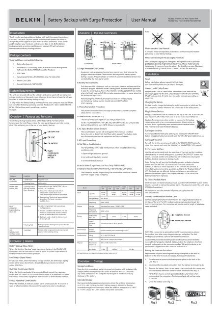 Battery Backup with Surge Protection User Manual Battery ... - Belkin