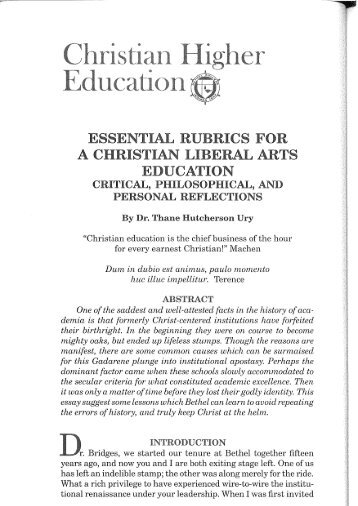 Essential Rubrics for a Christian Liberal Arts ... - Bethel College