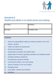 Standard 8 Health and safety in an adult social care setting