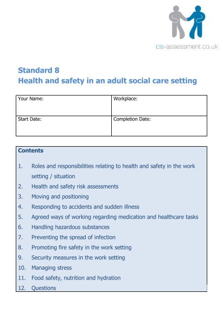 Standard 8 Health and safety in an adult social care setting