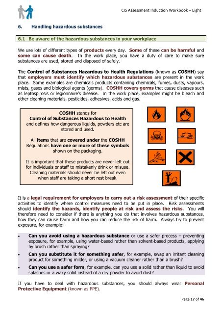 Standard 8 Health and safety in an adult social care setting