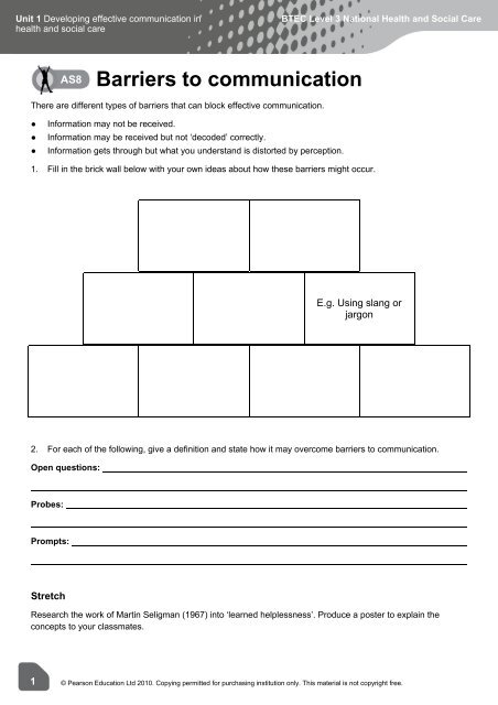 Unit 1 Developing effective communication in health and social care