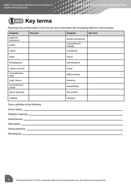 Unit 1 Developing effective communication in health and social care