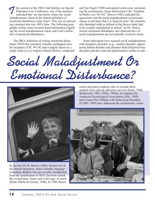 Social Maladjustment Or Emotional Disturbance Utah Personnel