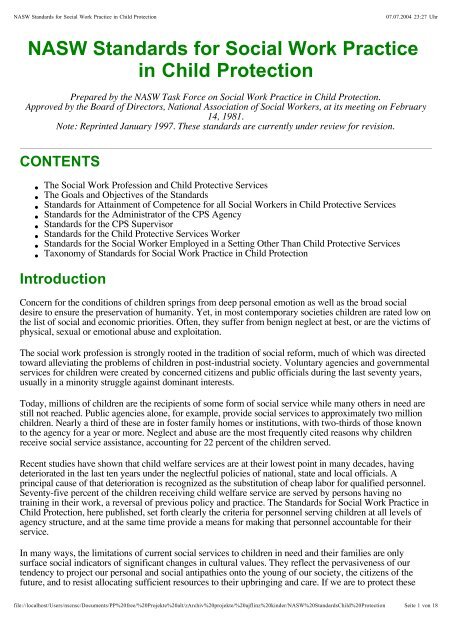 NASW Standards for Social Work Practice in Child ... - pantucek.com