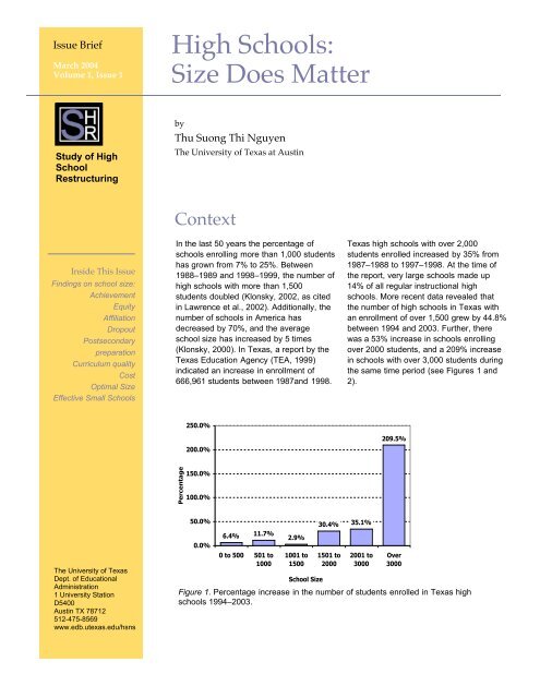 High Schools: Size Does Matter - The College of Education - The ...