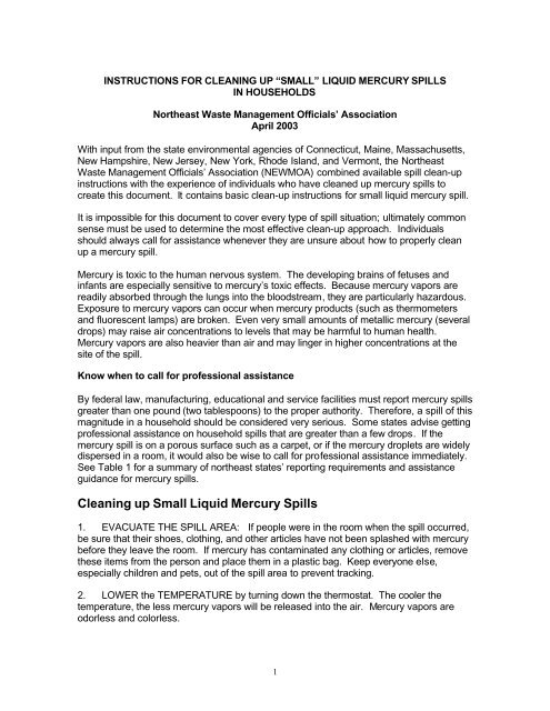 Instructions For Cleaning Up Small Liquid Mercury Spills
