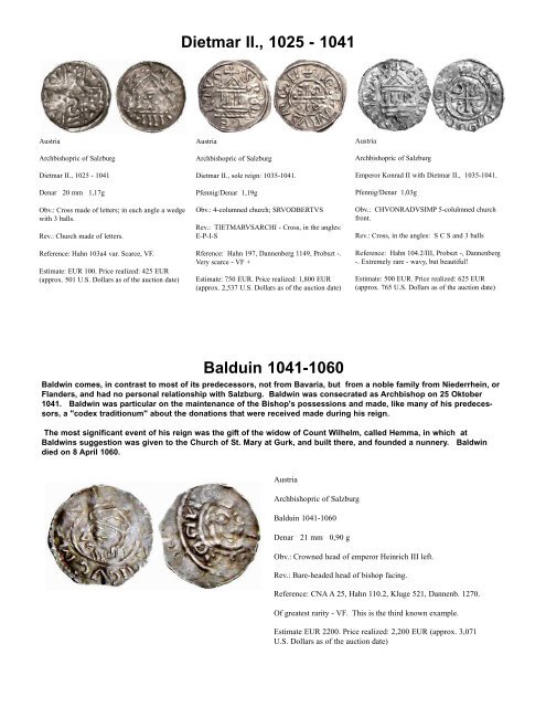 Silver Pfennigs and Small Silver Coins of Europe in the Middle Ages