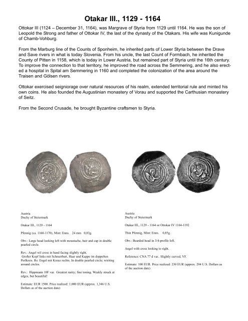 Silver Pfennigs and Small Silver Coins of Europe in the Middle Ages