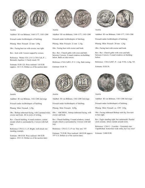 Silver Pfennigs and Small Silver Coins of Europe in the Middle Ages