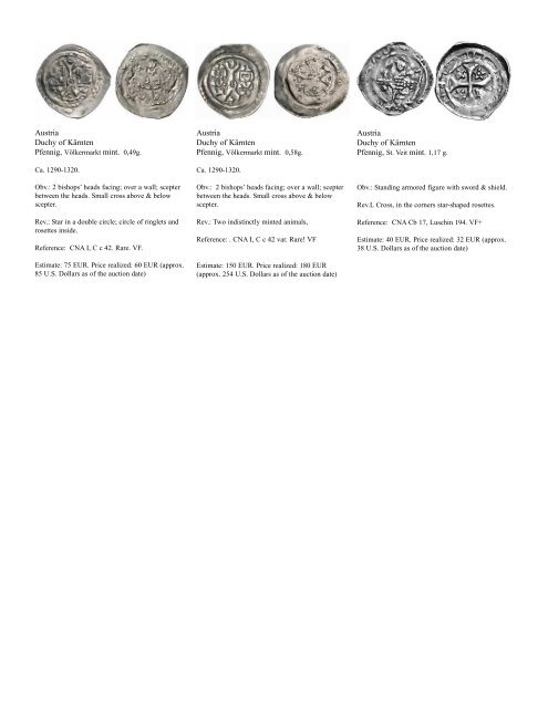 Silver Pfennigs and Small Silver Coins of Europe in the Middle Ages