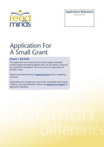 Application For A Small Grant - Feed the Minds