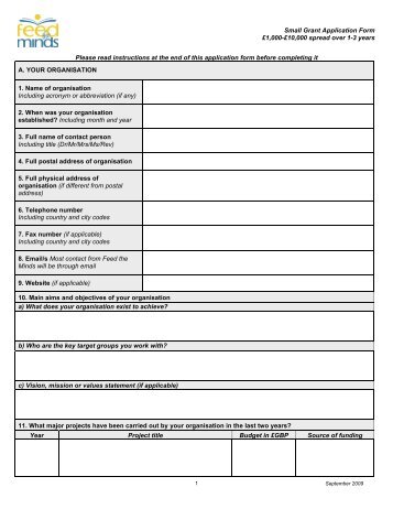 Small Grants Application Form - Feed the Minds