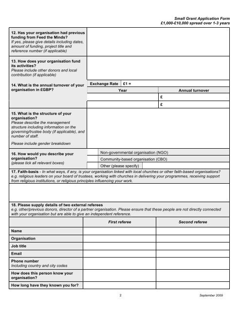 Small Grants Application Form - Feed the Minds