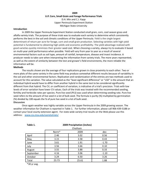 Corn, Small Grain and Forage - AgBioResearch - Michigan State ...