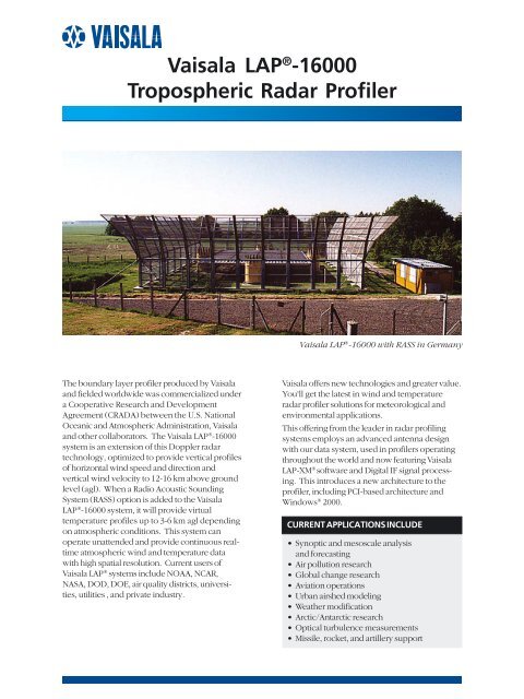 Vaisala LAP®-16000 Tropospheric Radar Profiler