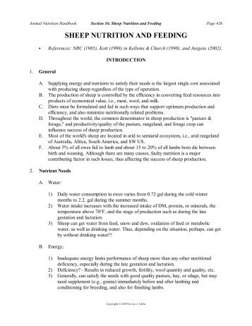 SHEEP NUTRITION AND FEEDING