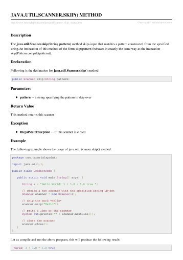 Java.util.Scanner.skip(String pattern) Method Example - Tutorials Point