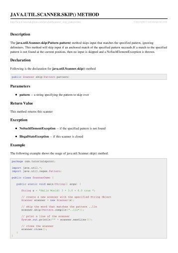 Java.util.Scanner.skip(Pattern pattern) Method ... - Tutorials Point