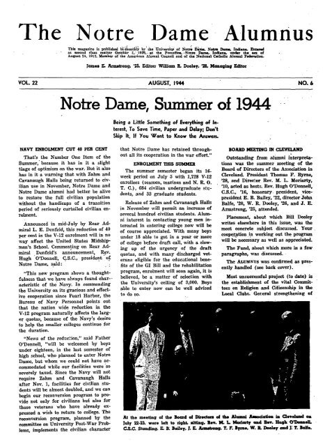 Notre Dame Alumnus, Vol. 22, No. 06 -- August - Archives ...