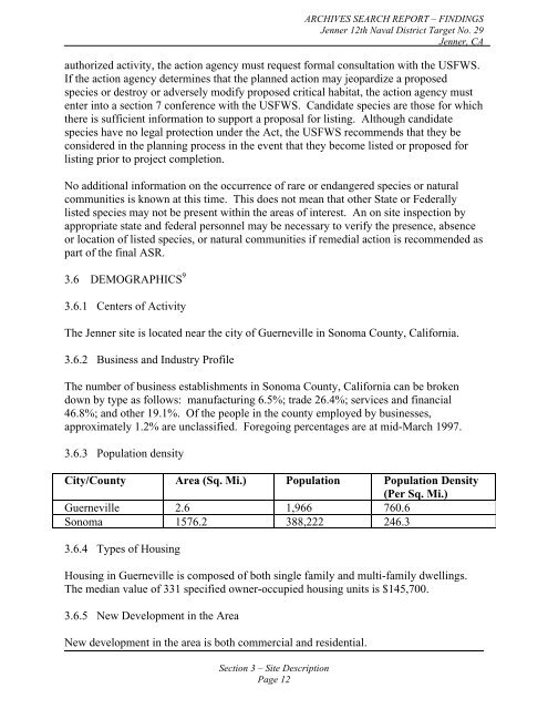 Jenner Bombing Target Archive Search Report Findings