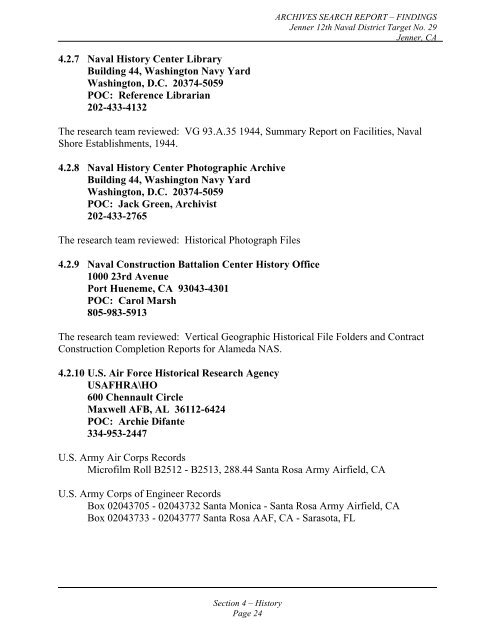 Jenner Bombing Target Archive Search Report Findings