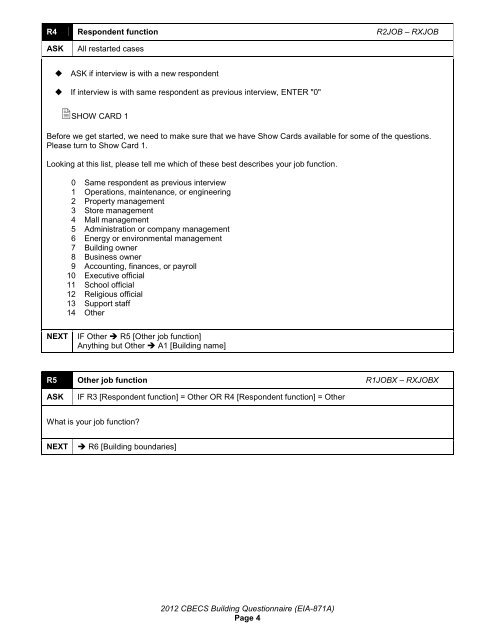 paper representation of the questionnaire - EIA