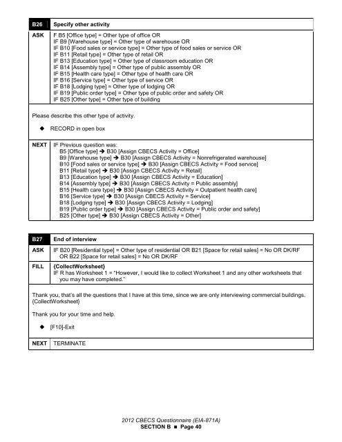 paper representation of the questionnaire - EIA