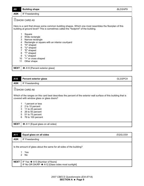 Building Questionnaire (2007) EIA-871A