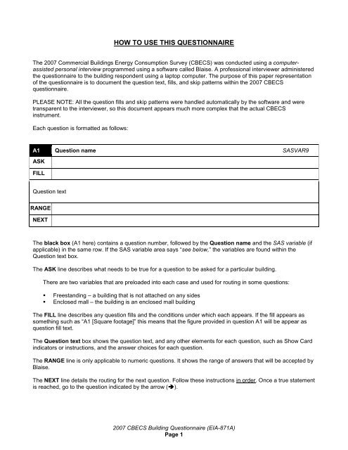 Building Questionnaire (2007) EIA-871A