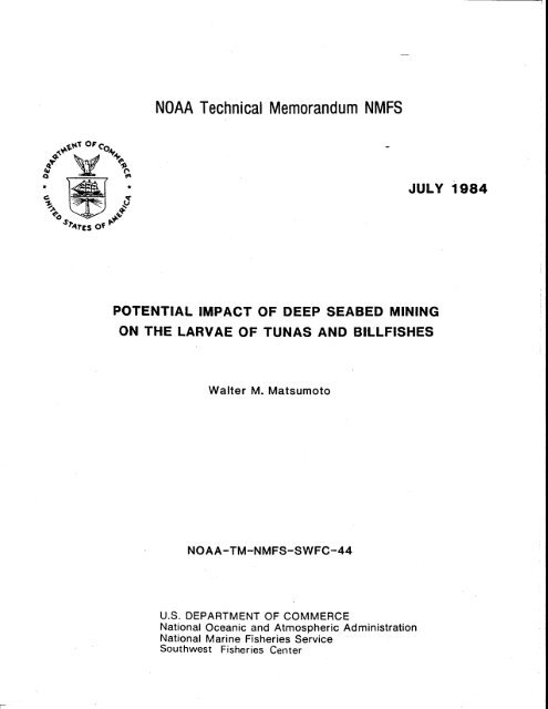 NOAA Technical Memorandum NMFS JULY 1984 - Pacific Islands ...