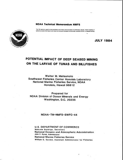 NOAA Technical Memorandum NMFS JULY 1984 - Pacific Islands ...