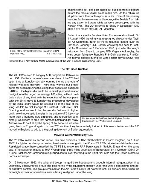 HISTORY OF THE 20th FIGHTER WING - Shaw Air Force Base