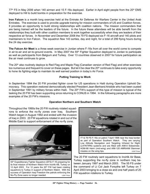HISTORY OF THE 20th FIGHTER WING - Shaw Air Force Base