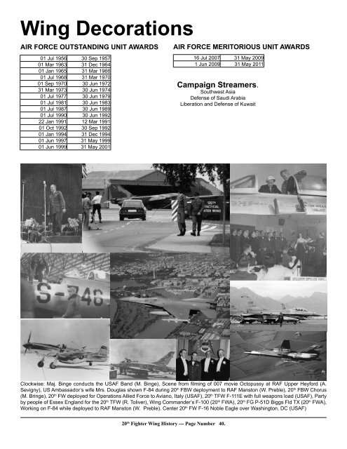 HISTORY OF THE 20th FIGHTER WING - Shaw Air Force Base